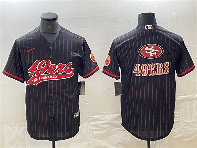 Men's San Francisco 49ers Black Team Big Logo With Patch Cool Base Stitched Baseball Jersey